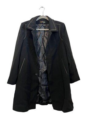 Vintage Kosovska Womens Black Overcoat With Contrast Stitching Details Size X